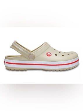 CROCS Wonens size 9 Beige Clog with Salmon Stripe Accent